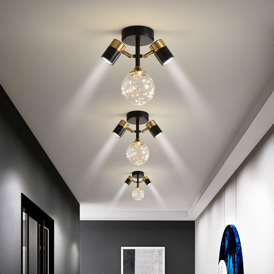Contemporary Scandinavian Hardware Glass Starry Sky Ball Spotlight 1/2 Light LED Semi-Flush Mount Ceiling Light For Hallway