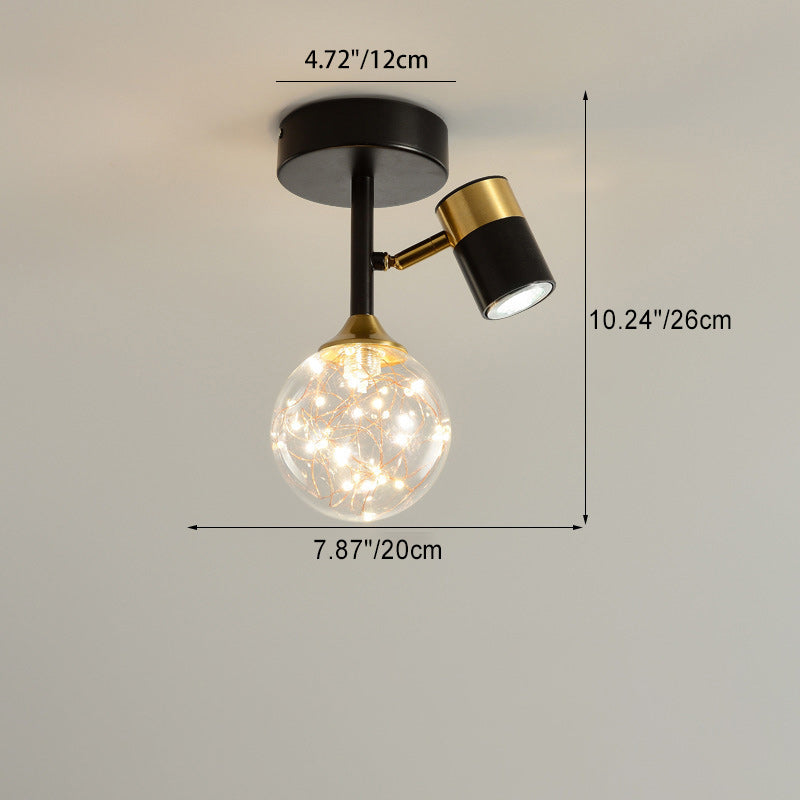 Contemporary Scandinavian Hardware Glass Starry Sky Ball Spotlight 1/2 Light LED Semi-Flush Mount Ceiling Light For Hallway
