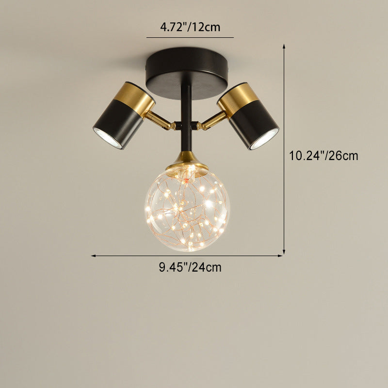 Contemporary Scandinavian Hardware Glass Starry Sky Ball Spotlight 1/2 Light LED Semi-Flush Mount Ceiling Light For Hallway