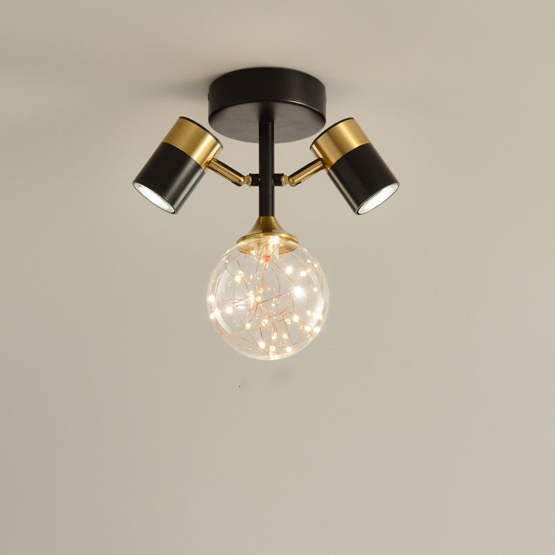 Contemporary Scandinavian Hardware Glass Starry Sky Ball Spotlight 1/2 Light LED Semi-Flush Mount Ceiling Light For Hallway