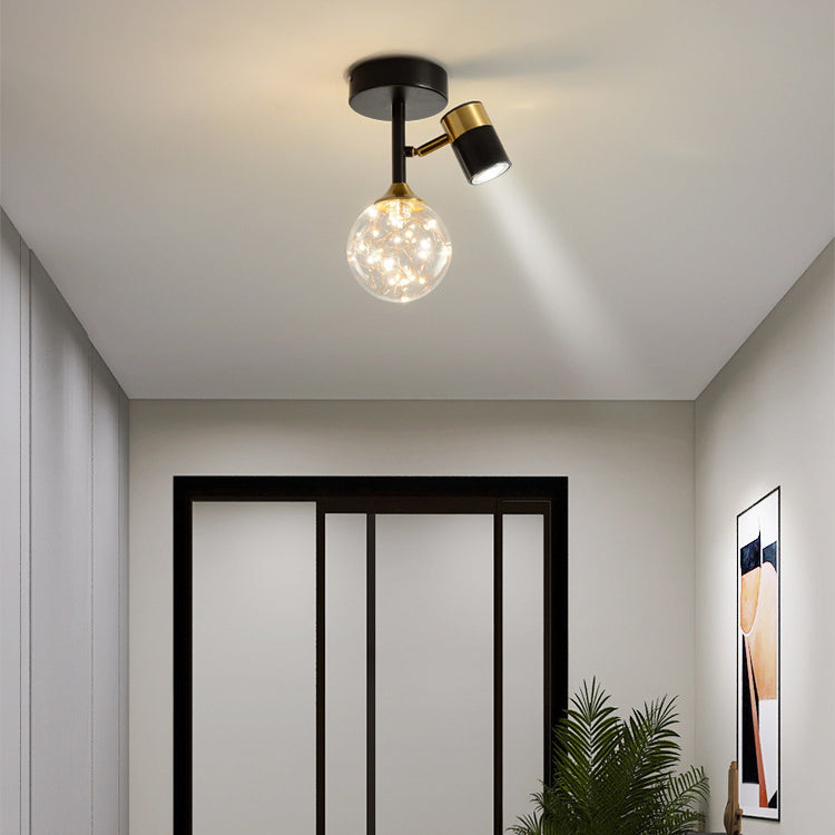Contemporary Scandinavian Hardware Glass Starry Sky Ball Spotlight 1/2 Light LED Semi-Flush Mount Ceiling Light For Hallway