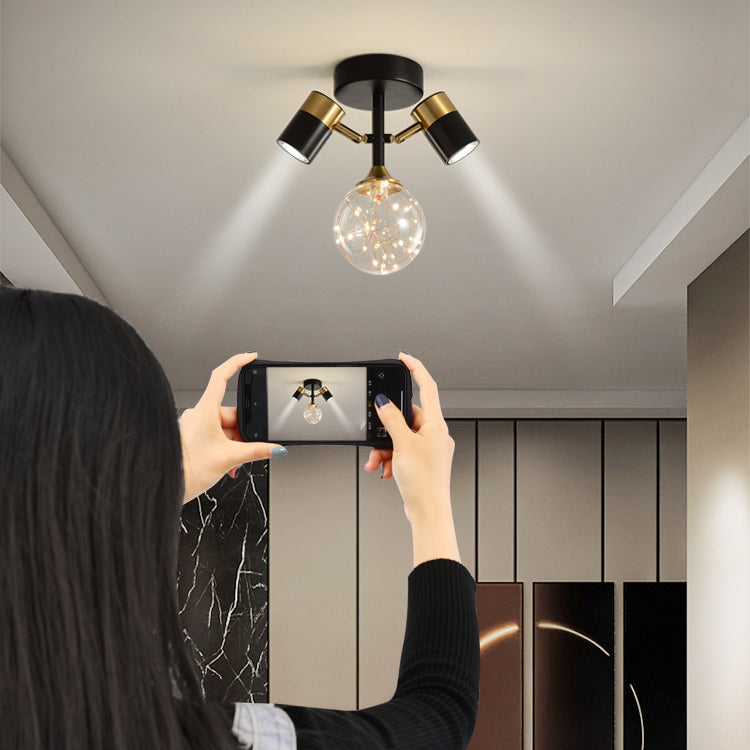 Contemporary Scandinavian Hardware Glass Starry Sky Ball Spotlight 1/2 Light LED Semi-Flush Mount Ceiling Light For Hallway