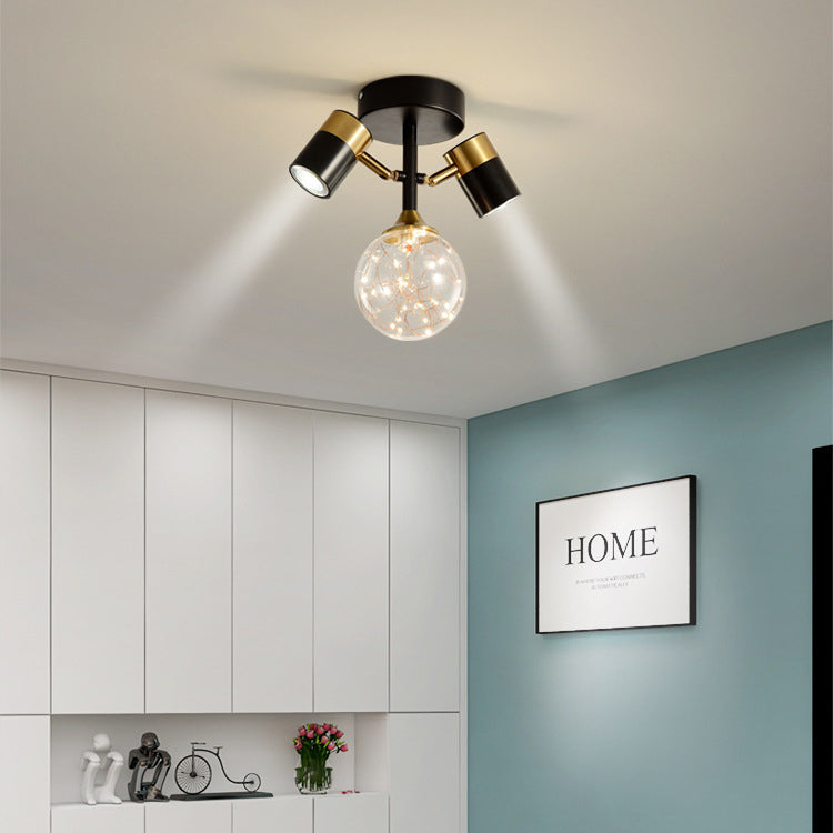 Contemporary Scandinavian Hardware Glass Starry Sky Ball Spotlight 1/2 Light LED Semi-Flush Mount Ceiling Light For Hallway