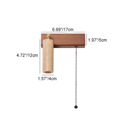 Contemporary Retro Travertine Wood Rectangular Adjustable Spotlight Pull Chain LED Wall Sconce Lamp For Bedside