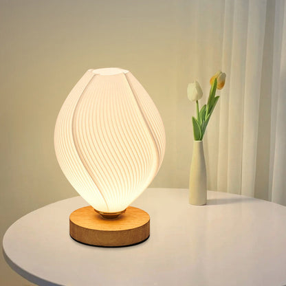 Contemporary Nordic Wood PLA ABS Bud Tulip Mango Striped 1-Light Table Lamp Night Light For Bedside