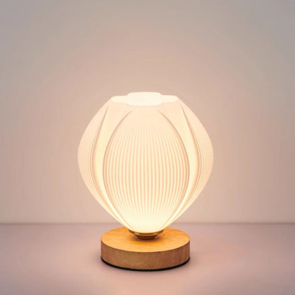 Contemporary Nordic Wood PLA ABS Bud Tulip Mango Striped 1-Light Table Lamp Night Light For Bedside