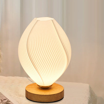 Contemporary Nordic Wood PLA ABS Bud Tulip Mango Striped 1-Light Table Lamp Night Light For Bedside