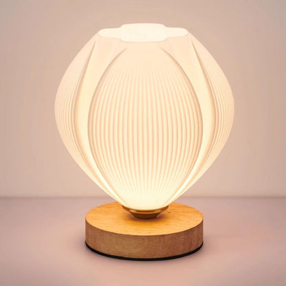 Contemporary Nordic Wood PLA ABS Bud Tulip Mango Striped 1-Light Table Lamp Night Light For Bedside