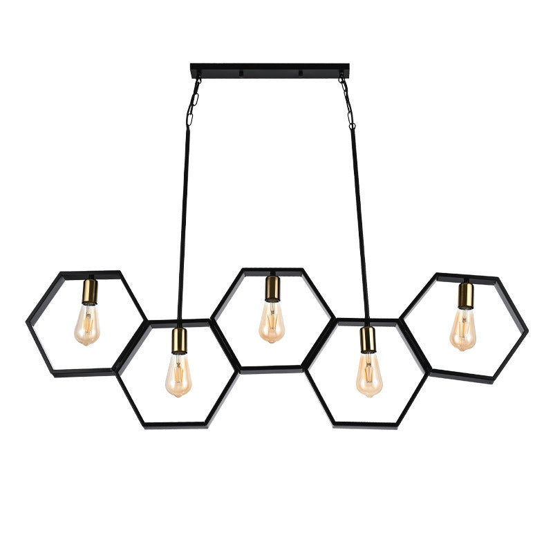 Contemporary Industrial Iron Twine Hexagon 5-Light Chandeliers For Dining Room