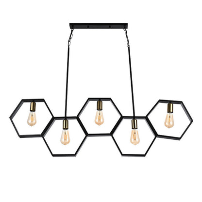 Contemporary Industrial Iron Twine Hexagon 5-Light Chandeliers For Dining Room