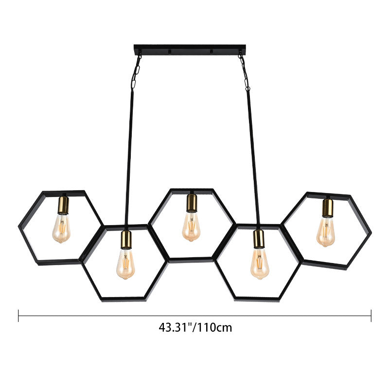 Contemporary Industrial Iron Twine Hexagon 5-Light Chandeliers For Dining Room