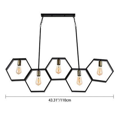 Contemporary Industrial Iron Twine Hexagon 5-Light Chandeliers For Dining Room