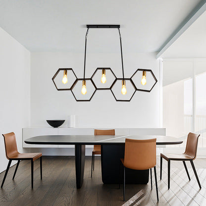 Contemporary Industrial Iron Twine Hexagon 5-Light Chandeliers For Dining Room