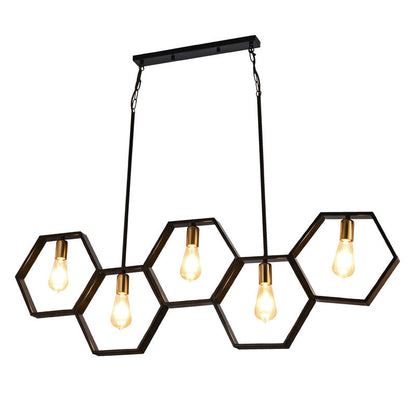Contemporary Industrial Iron Twine Hexagon 5-Light Chandeliers For Dining Room