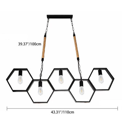 Contemporary Industrial Iron Twine Hexagon 5-Light Chandeliers For Dining Room