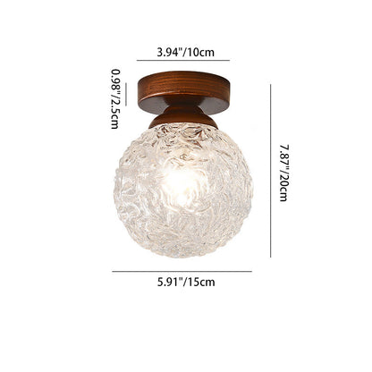 Contemporary Retro Hardware Glass Ball Ice Crack 1-Light Semi-Flush Mount Ceiling Light For Hallway