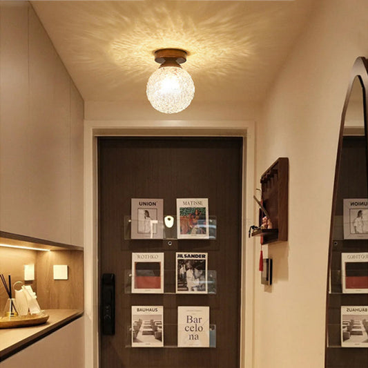 Contemporary Retro Hardware Glass Ball Ice Crack 1-Light Semi-Flush Mount Ceiling Light For Hallway