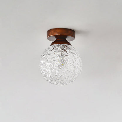 Contemporary Retro Hardware Glass Ball Ice Crack 1-Light Semi-Flush Mount Ceiling Light For Hallway
