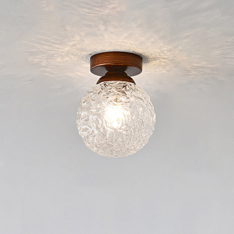 Contemporary Retro Hardware Glass Ball Ice Crack 1-Light Semi-Flush Mount Ceiling Light For Hallway
