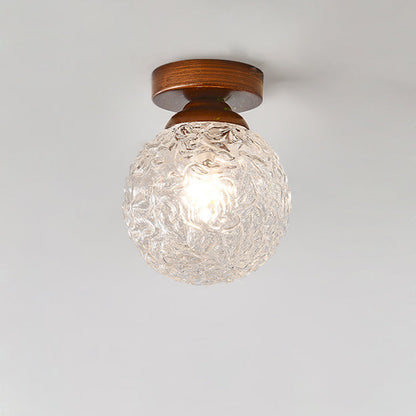 Contemporary Retro Hardware Glass Ball Ice Crack 1-Light Semi-Flush Mount Ceiling Light For Hallway