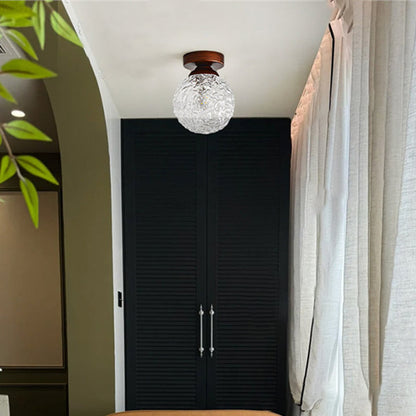 Contemporary Retro Hardware Glass Ball Ice Crack 1-Light Semi-Flush Mount Ceiling Light For Hallway