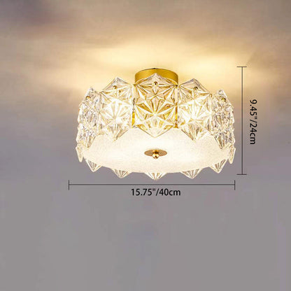 Contemporary Luxury Glass Aluminum Iron Round Frosted Snowflake 5/6/8 Light Semi-Flush Mount Ceiling Light For Bedroom