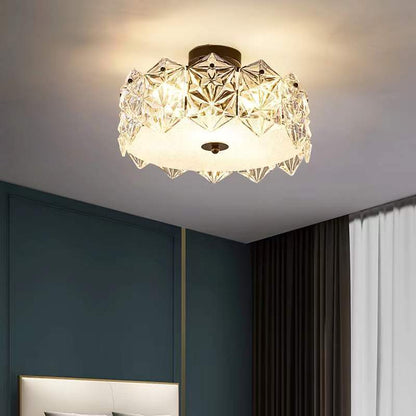 Contemporary Luxury Glass Aluminum Iron Round Frosted Snowflake 5/6/8 Light Semi-Flush Mount Ceiling Light For Bedroom
