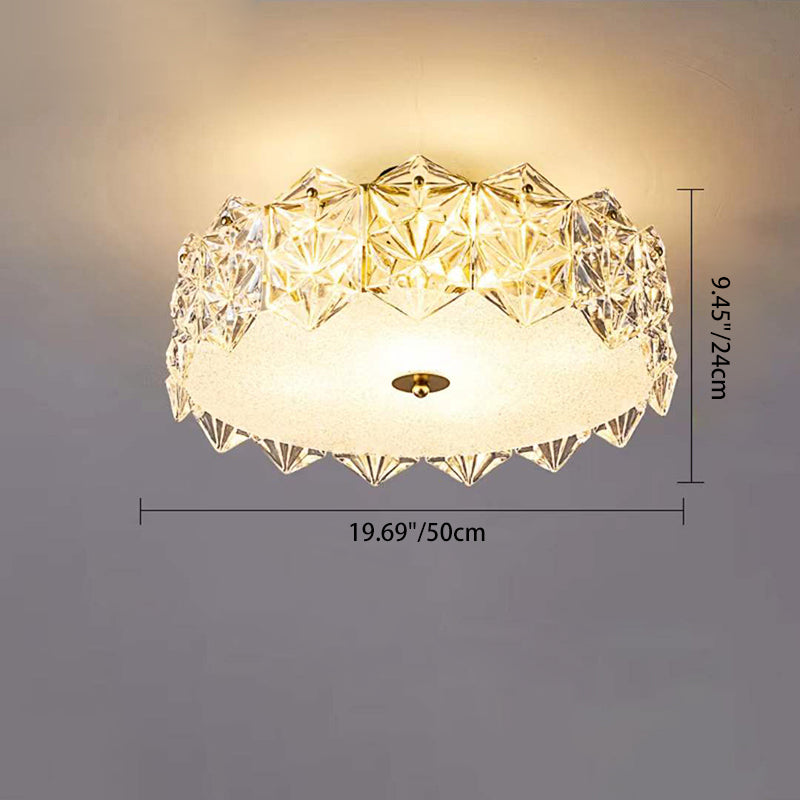 Contemporary Luxury Glass Aluminum Iron Round Frosted Snowflake 5/6/8 Light Semi-Flush Mount Ceiling Light For Bedroom