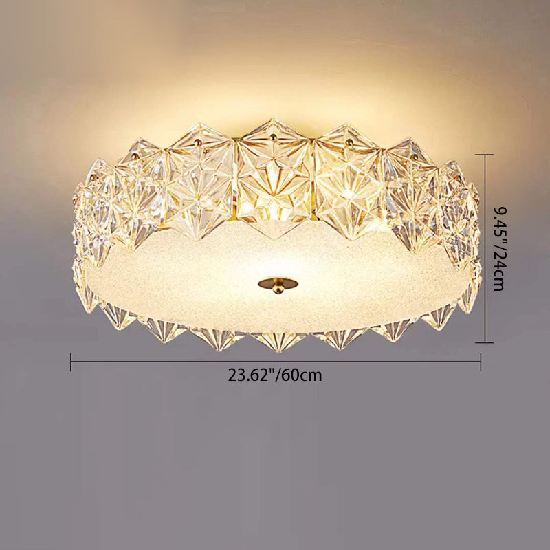 Contemporary Luxury Glass Aluminum Iron Round Frosted Snowflake 5/6/8 Light Semi-Flush Mount Ceiling Light For Bedroom
