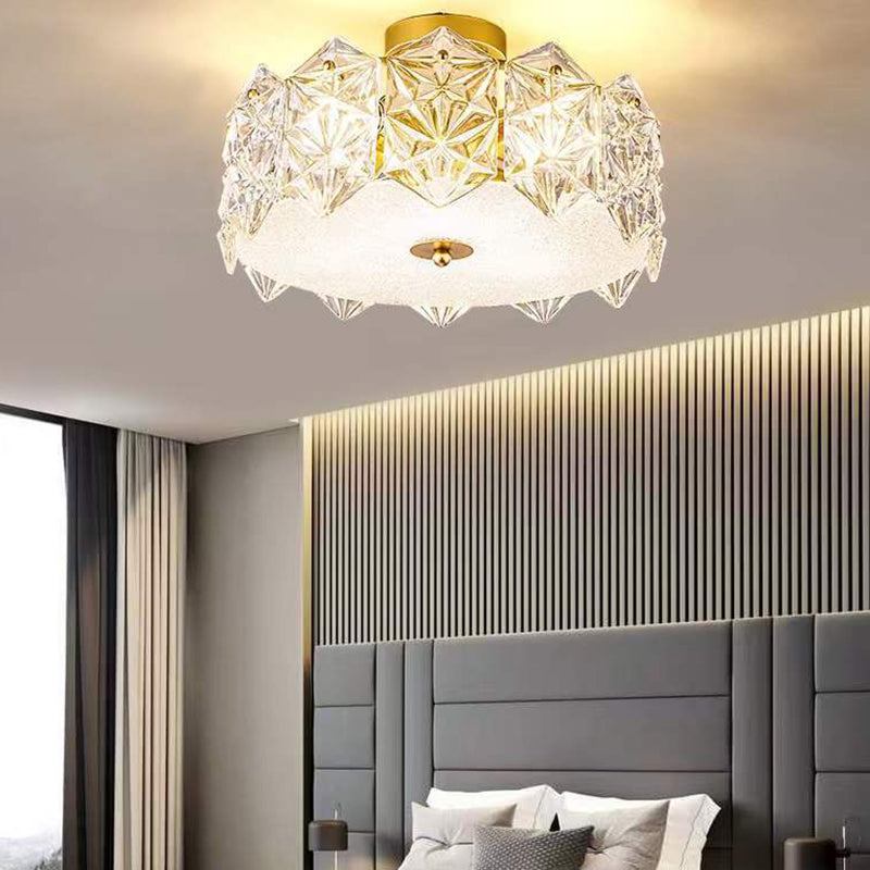 Contemporary Luxury Glass Aluminum Iron Round Frosted Snowflake 5/6/8 Light Semi-Flush Mount Ceiling Light For Bedroom