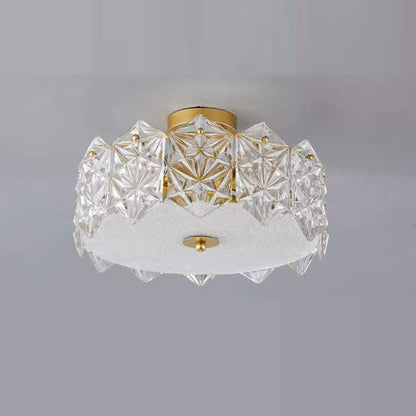 Contemporary Luxury Glass Aluminum Iron Round Frosted Snowflake 5/6/8 Light Semi-Flush Mount Ceiling Light For Bedroom