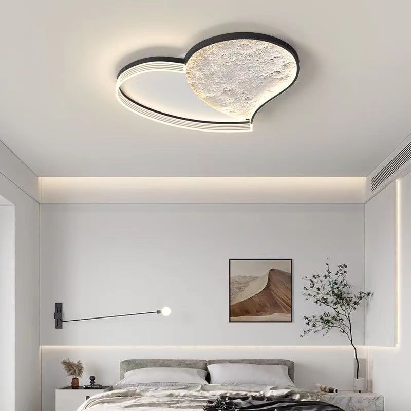 Contemporary Scandinavian Iron Acrylic Round Cloud Heart Moon LED Flush Mount Ceiling Light For Bedroom
