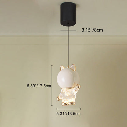 Contemporary Creative Kids Cartoon Cat Liftable Zinc Alloy Iron Acrylic LED Pendant Light For Bedside