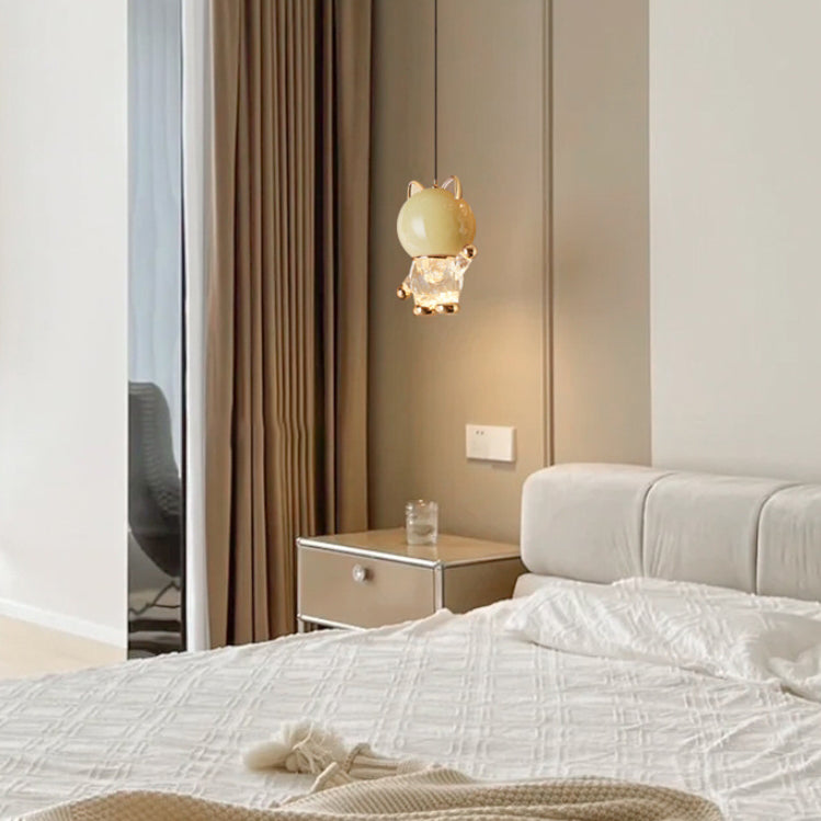 Contemporary Creative Kids Cartoon Cat Liftable Zinc Alloy Iron Acrylic LED Pendant Light For Bedside