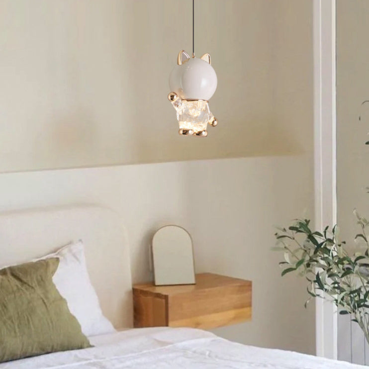 Contemporary Creative Kids Cartoon Cat Liftable Zinc Alloy Iron Acrylic LED Pendant Light For Bedside