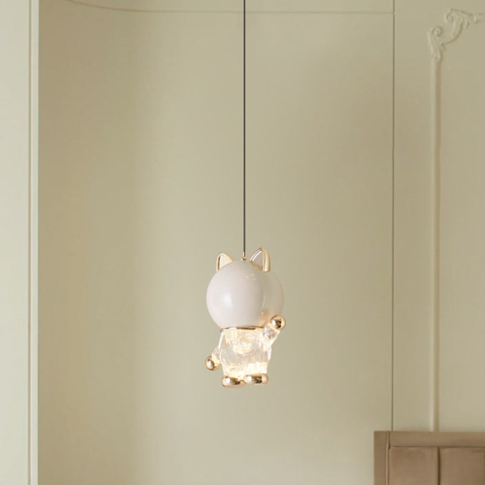 Contemporary Creative Kids Cartoon Cat Liftable Zinc Alloy Iron Acrylic LED Pendant Light For Bedside