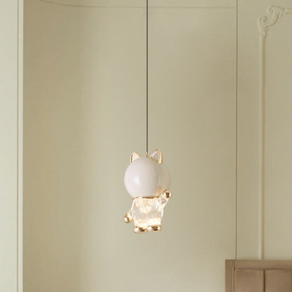 Contemporary Creative Kids Cartoon Cat Liftable Zinc Alloy Iron Acrylic LED Pendant Light For Bedside