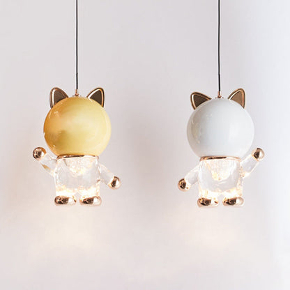 Contemporary Creative Kids Cartoon Cat Liftable Zinc Alloy Iron Acrylic LED Pendant Light For Bedside