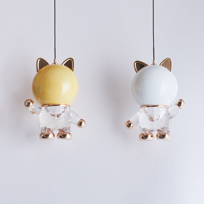Contemporary Creative Kids Cartoon Cat Liftable Zinc Alloy Iron Acrylic LED Pendant Light For Bedside