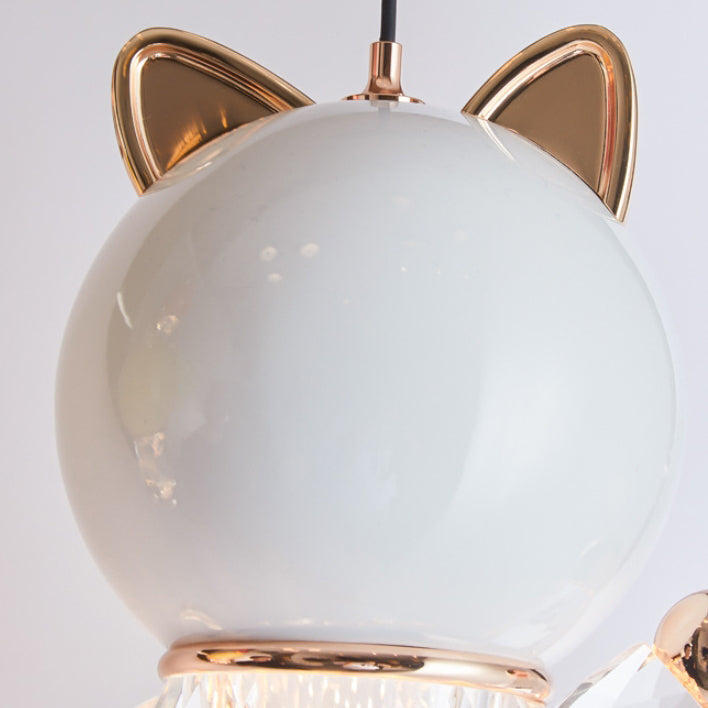 Contemporary Creative Kids Cartoon Cat Liftable Zinc Alloy Iron Acrylic LED Pendant Light For Bedside