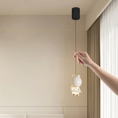 Contemporary Creative Kids Cartoon Cat Liftable Zinc Alloy Iron Acrylic LED Pendant Light For Bedside