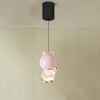Contemporary Creative Kids Cartoon Cat Liftable Zinc Alloy Iron Acrylic LED Pendant Light For Bedside