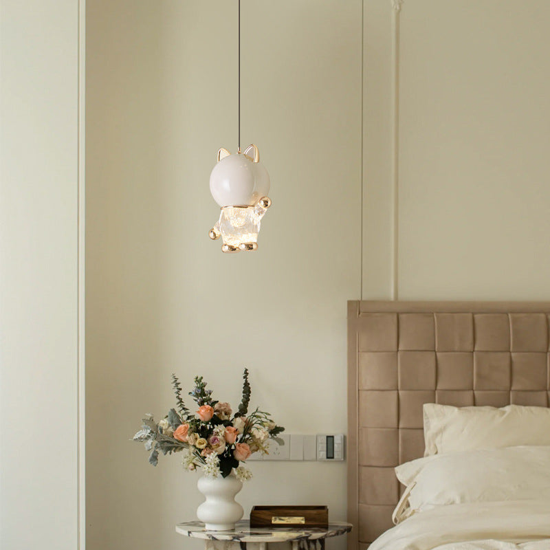 Contemporary Creative Kids Cartoon Cat Liftable Zinc Alloy Iron Acrylic LED Pendant Light For Bedside
