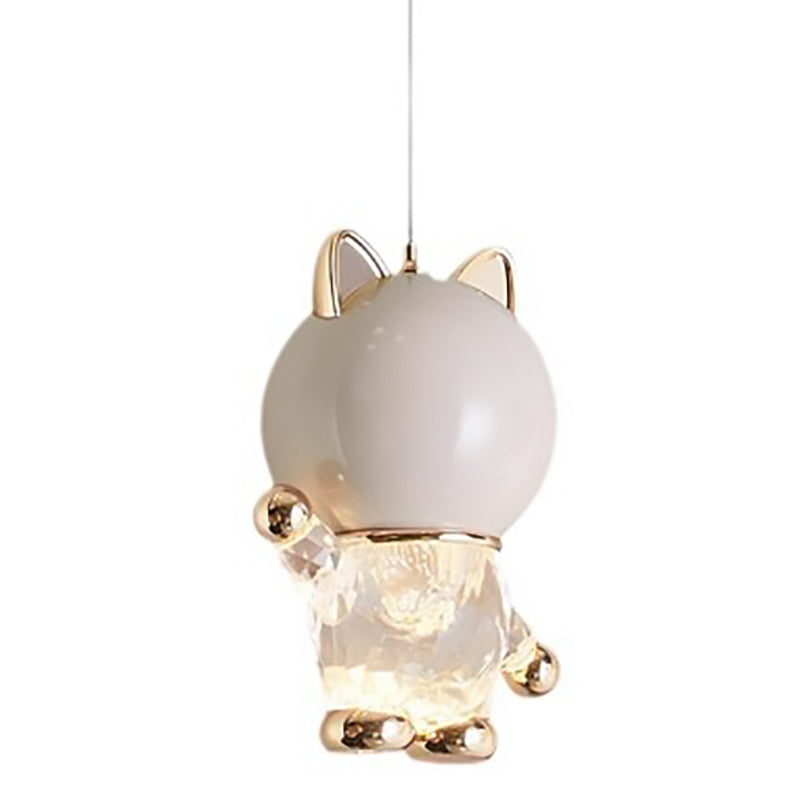 Contemporary Creative Kids Cartoon Cat Liftable Zinc Alloy Iron Acrylic LED Pendant Light For Bedside