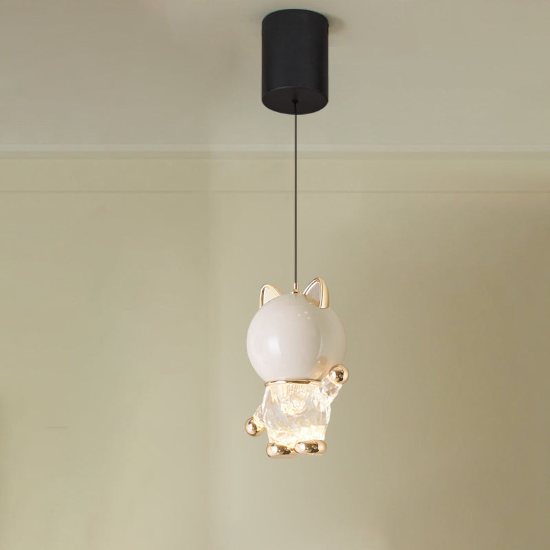 Contemporary Creative Kids Cartoon Cat Liftable Zinc Alloy Iron Acrylic LED Pendant Light For Bedside