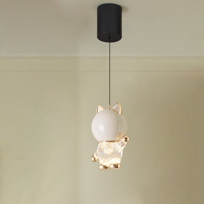 Contemporary Creative Kids Cartoon Cat Liftable Zinc Alloy Iron Acrylic LED Pendant Light For Bedside