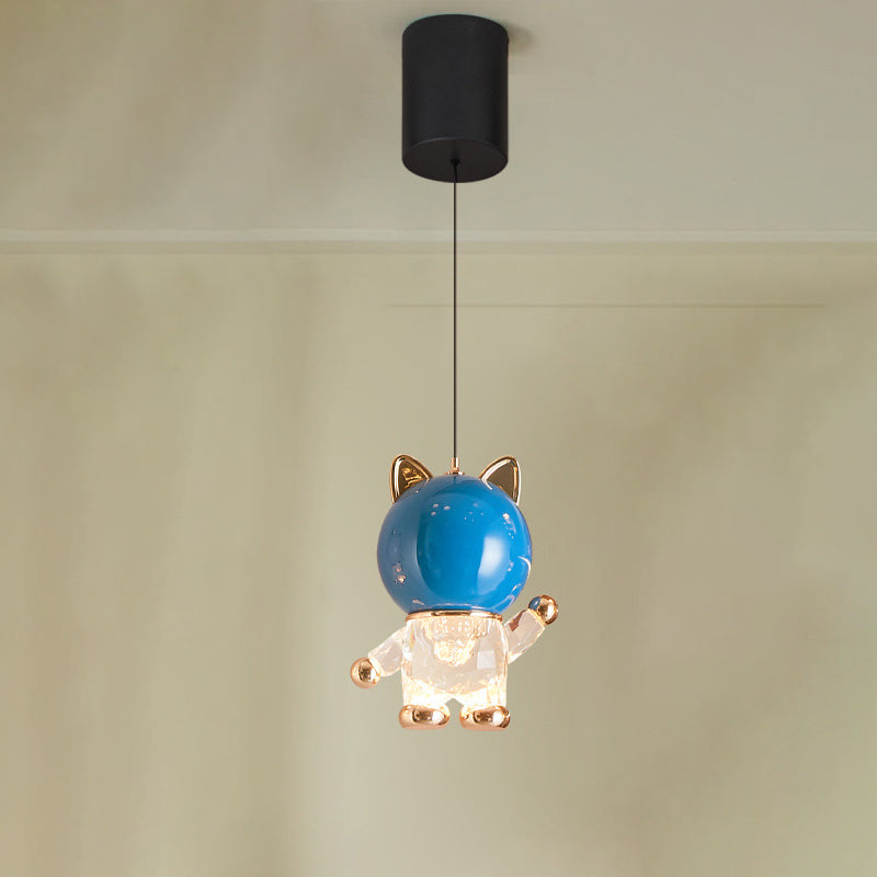 Contemporary Creative Kids Cartoon Cat Liftable Zinc Alloy Iron Acrylic LED Pendant Light For Bedside
