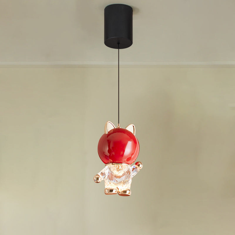 Contemporary Creative Kids Cartoon Cat Liftable Zinc Alloy Iron Acrylic LED Pendant Light For Bedside