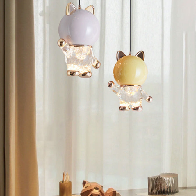 Contemporary Creative Kids Cartoon Cat Liftable Zinc Alloy Iron Acrylic LED Pendant Light For Bedside