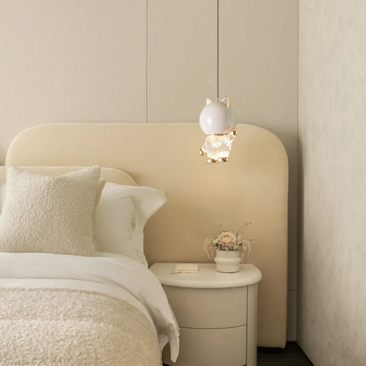 Contemporary Creative Kids Cartoon Cat Liftable Zinc Alloy Iron Acrylic LED Pendant Light For Bedside